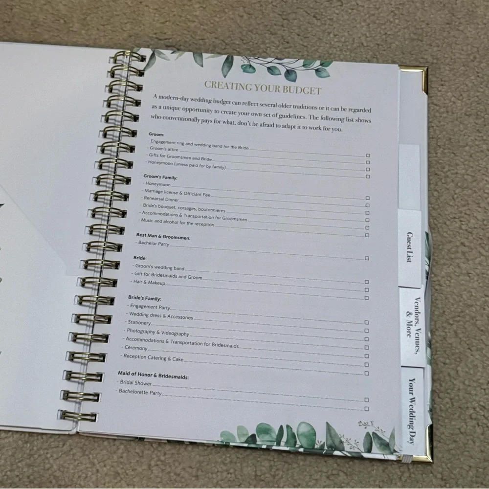 Elegant Gold and Green Wedding Planner